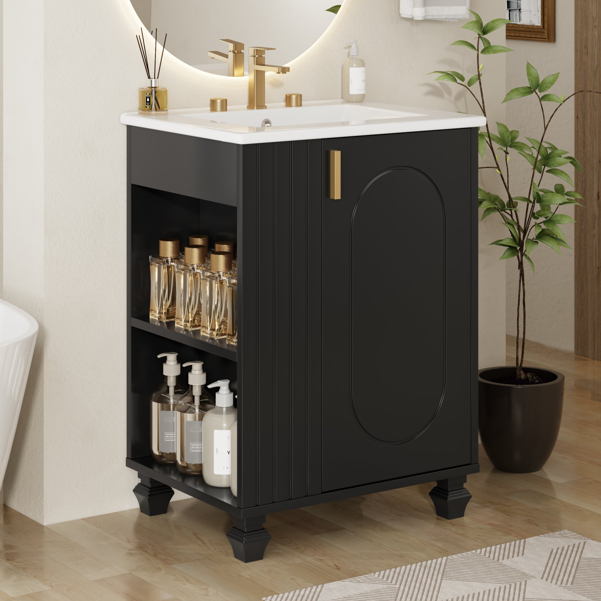 Classic Retro 24" Bathroom Vanity With Sink, Door Shelf, Side Open Storage Frame, Soft Closing Door - Black - Image 4