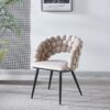Modern Chair With Golden Color Iron Tube Legs, Soft Cushions And Comfortable Backrest, Suitable For Dining Room, Living Room, Cafe, Hairball Back (Set of 2) - Beige / Black - Image 6