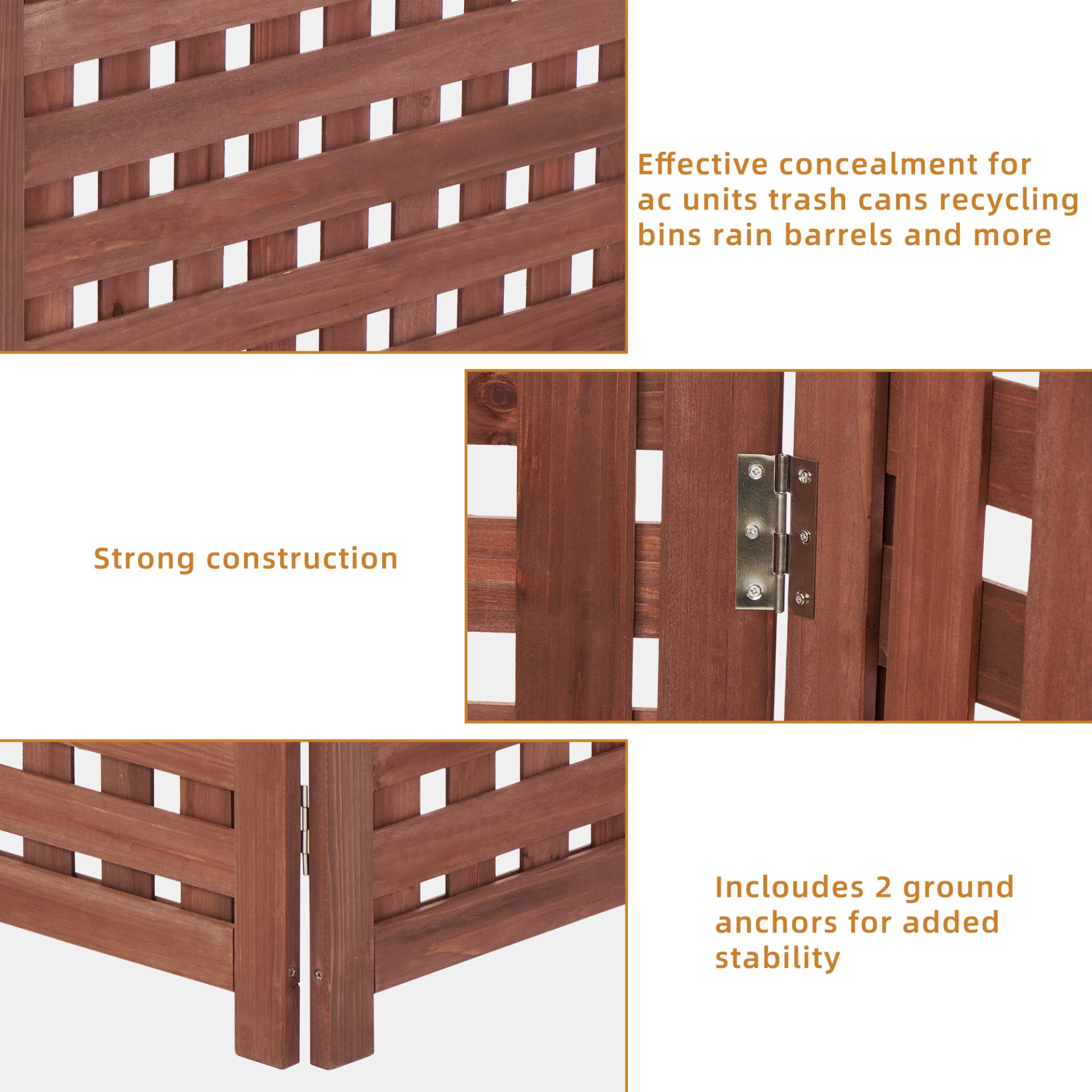 Air Conditioner Fence Screen Outside, Cedar Privacy Fence 3 Panels To Hide Ac & Trash Enclosure - Brown - Image 3
