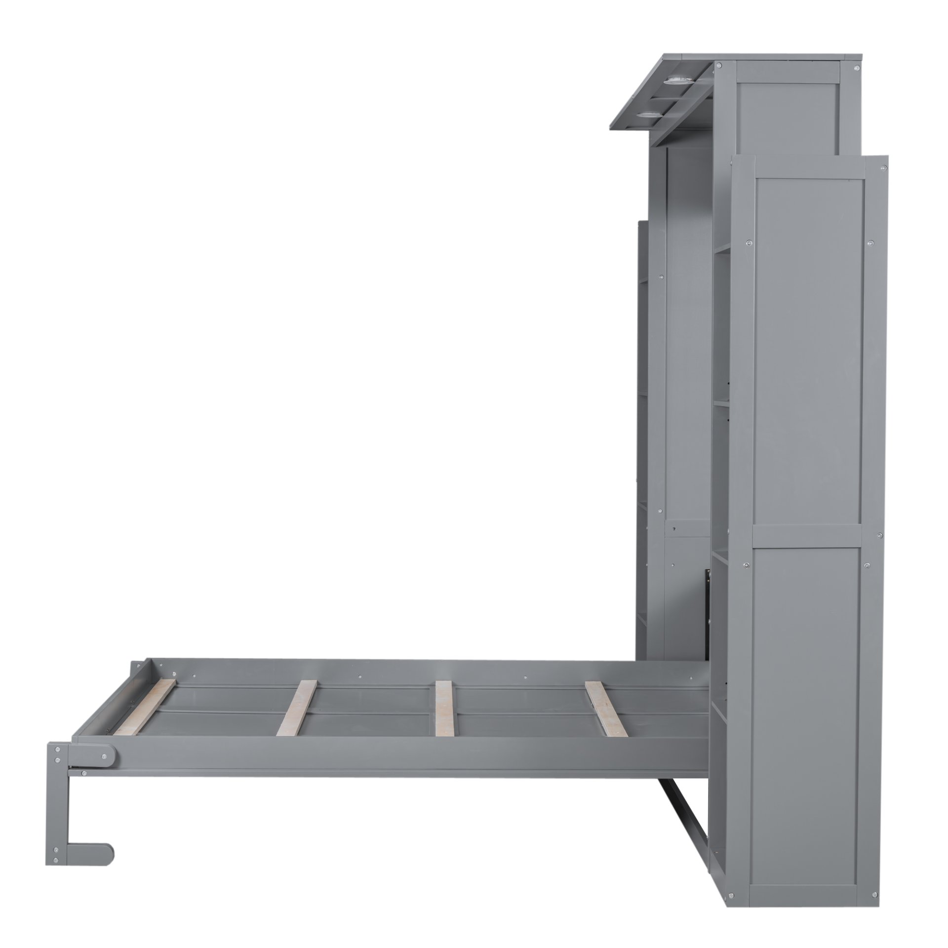Queen Size Murphy Wall Bed With Shelves And LED Lights - Gray - Image 9