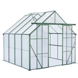 Double Door Polycarbonate Greenhouse Raised Base And Anchor Heavy Duty Walk In Greenhouses For Outdoor Backyard In All Season - Green