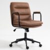 Office Chair, Mid Back Home Office Desk Task Chair With Wheels And Arms Ergonomic Computer Rolling Swivel Chair With Padded Armrest - Brown - Image 5