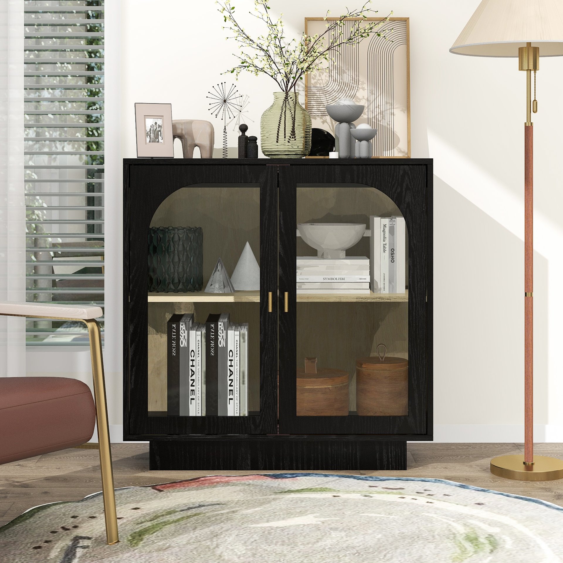 Storage Cabinet With Door For Living Room, Dining Room, Study - Black - Image 2