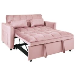 Convertible Sofa Bed 3 In 1 Pull Out Couch With Reclining Backrest And Pillows - Pink