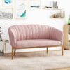 Mid Century Modern Loveseat With Channel Stitched Backrest - Blush - Image 2