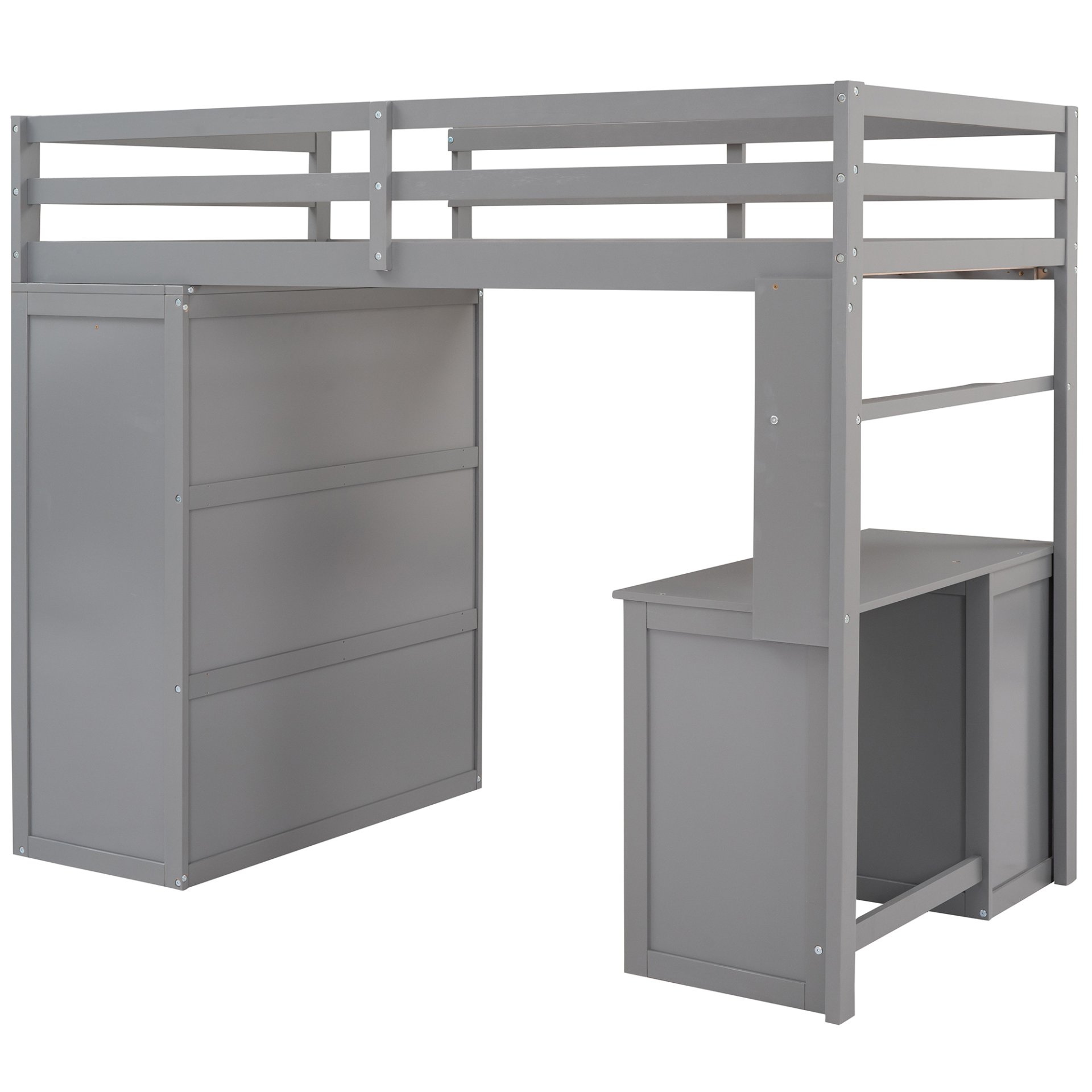 Twin Size Loft Bed With Drawers, Desk, And Wardrobe - Gray - Image 10