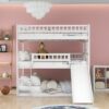 Full Over Full Over Full Triple Bed With Built-In Ladder And Slide, Triple Bunk Bed With Guardrails - White - Image 8