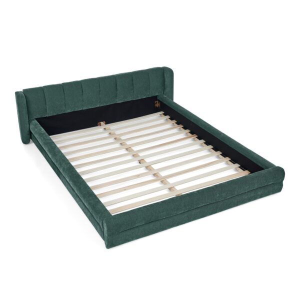 Modern Queen Size Upholstered Bed Frame With And Headboard - Blue / Green