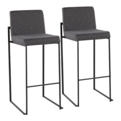 Fuji - Contemporary High Back Barstool (Set of 2) - Black / Charcoal
