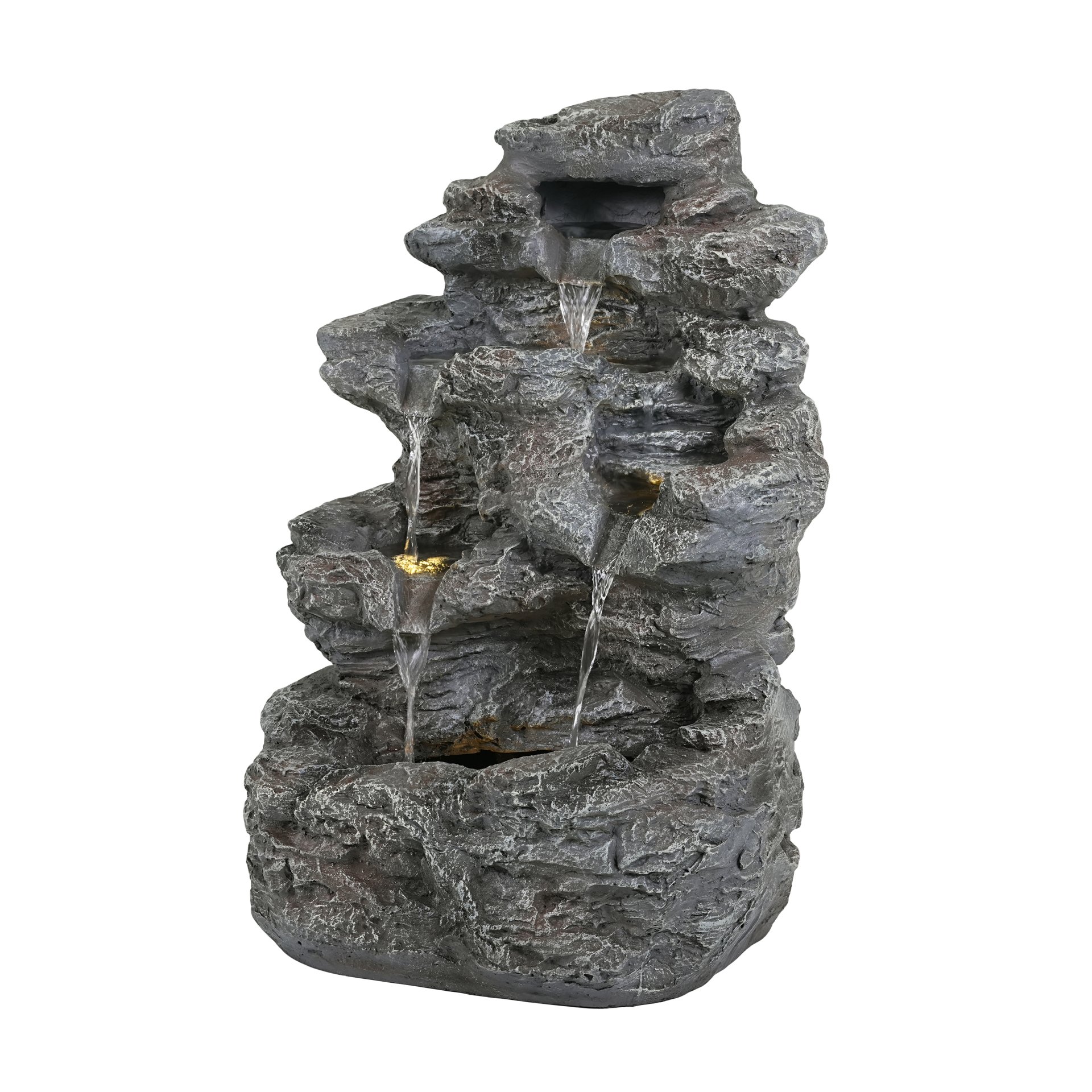 Tall Slim Fountain With LED Lights, 5 Tiered Cascading Water Feature, Outdoor Accent For Patios And Balconies - Gray - Image 7