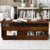 Modern Rectangle Coffee Table With 4 Drawers And 2 Display Shelves, Tempered Glass For Living Room - Brown - Image 5