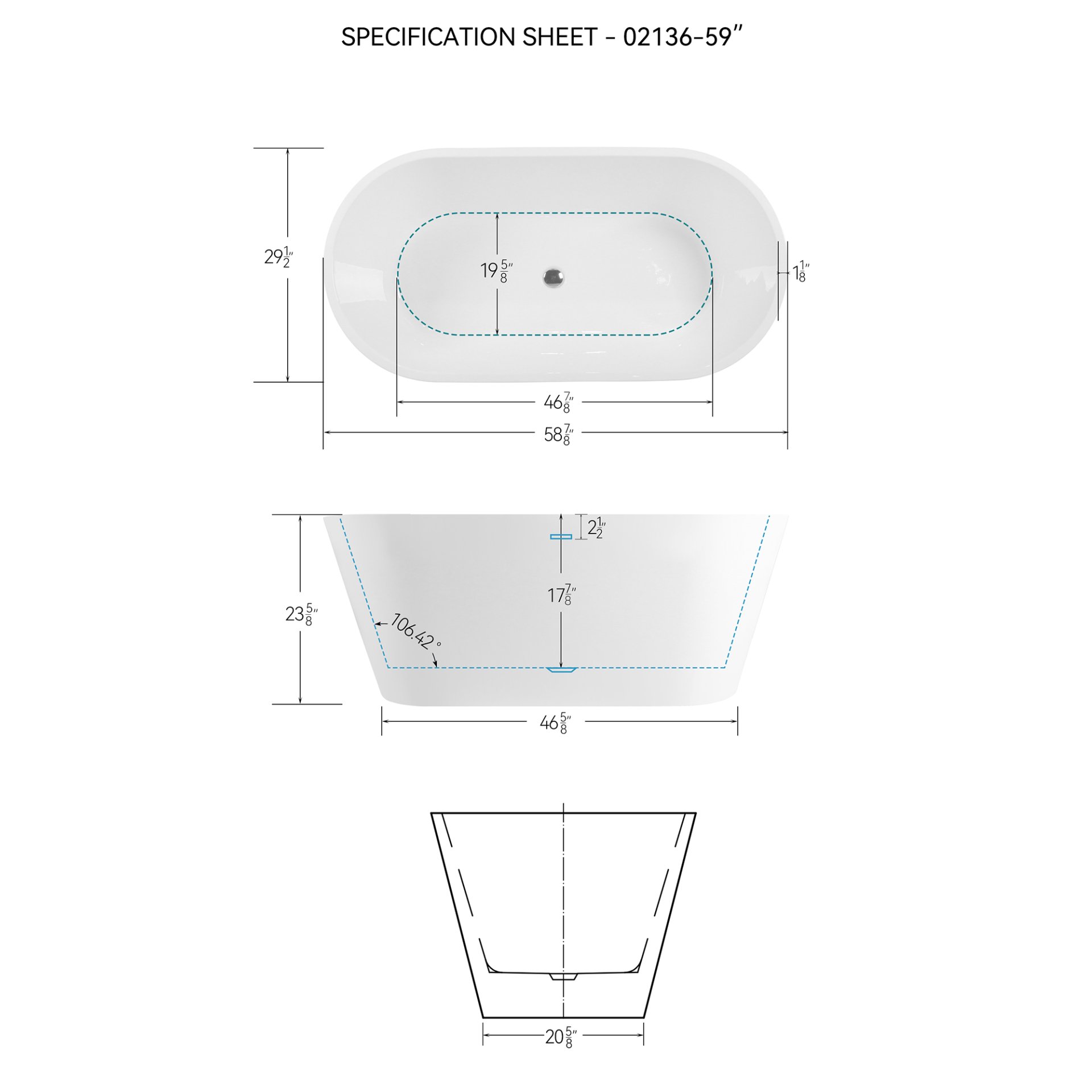Freestanding Bathtub, Modern & Contemporary Design, Soaking Tub With Toe-Tap Drain In Chrome And Classic Slotted Overflow - Glossy White - Image 3