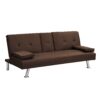Futon Sofa Bed With Armrest Two Holders Wood Frame, Stainless Leg - Brown - Image 6