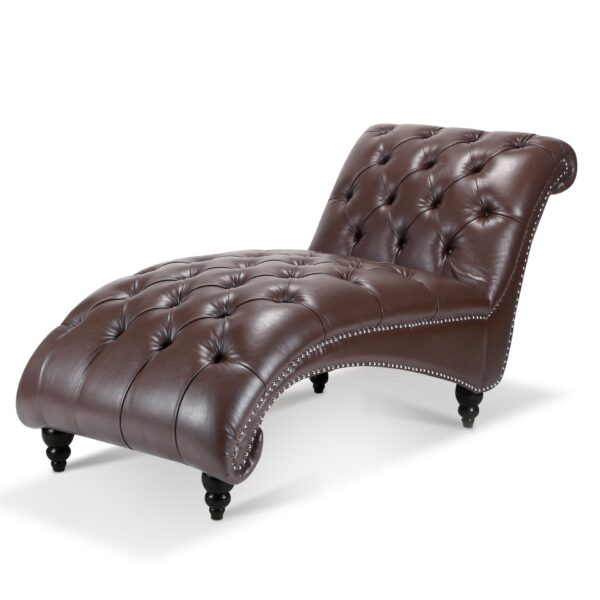 Tufted Armless Chaise Lounge - Dark Brown