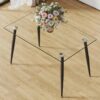 Modern Rectangular Glass Dining Table With Tempered Glass Top And Metal Legs For 4 - 6 People - Black / Transparent - Image 4