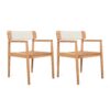 Creative Braided Acacia Wood Outdoor Dining Table And Chairs With Armrests (Set of 2) - Teak / White - Image 6