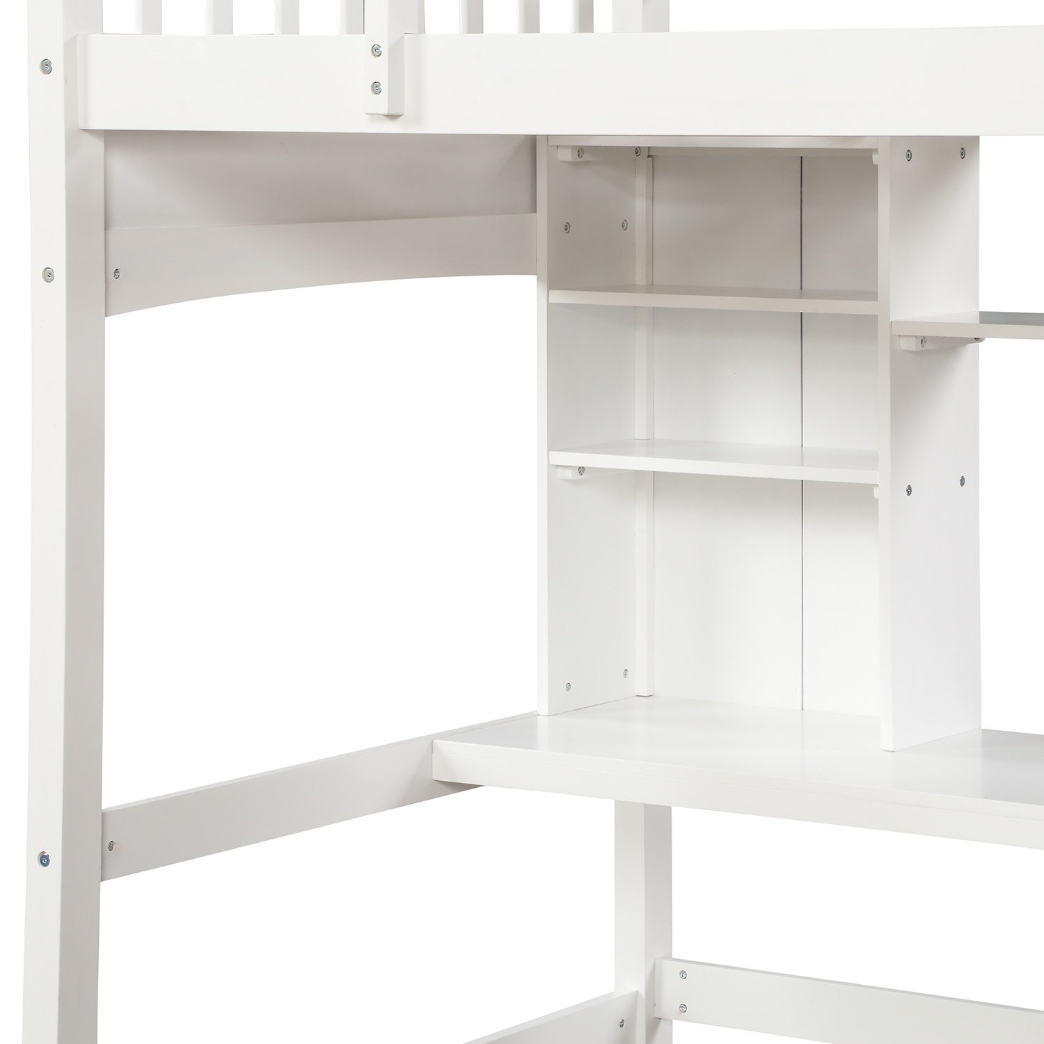 Twin Size Loft Bed With Storage Shelves, Desk And Ladder - White - Image 12