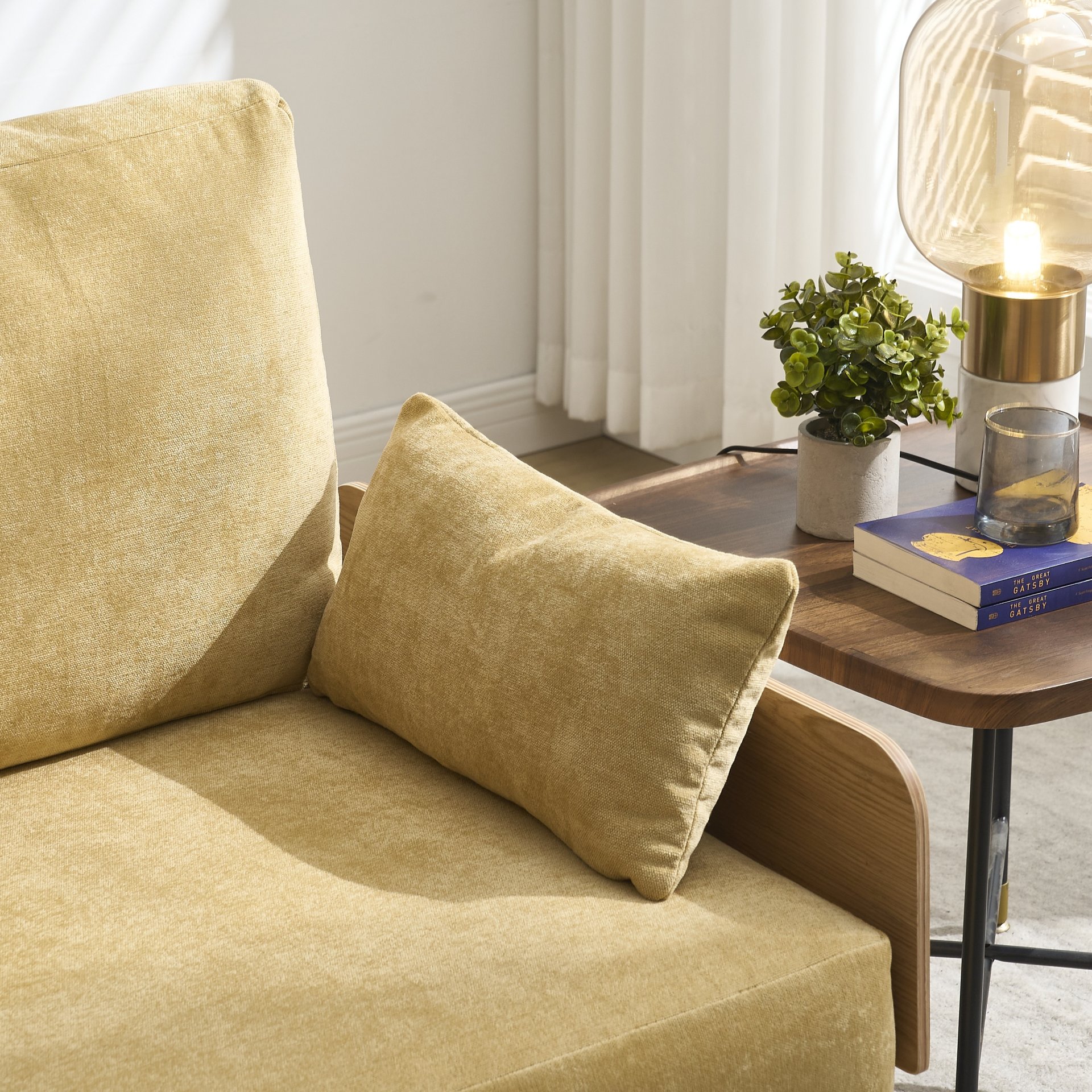 Mid Century Modern Foldable Sofa Bed Recliner, 3 - 1 Convertible Sleeper With 3 Pillows - Mustard Yellow - Image 16