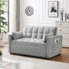 Modern Velvet Loveseat Futon Sofa Couch With Pullout Bed Reclining Backrest Toss Pillows 3 In 1 Convertible Sleeper Sofa Bed - Gray - Image 2