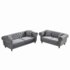 Chesterfield Velvet Upholstery Fabric Sofa With Roll Armrest & Nailhead, 3 And 2 Seater - Gray - Image 5