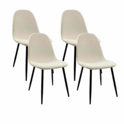 Modern Dining Chairs (Set of 4) With Linen Fabric Upholstered Seat, Spoon Shape Design - Black / Beige