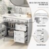 Bathroom Vanity With Top Sink, Modern Bathroom Storage Cabinet 2 Drawers And A Tip-Out Drawer, Single Sink Bathroom Vanity - White - Image 6