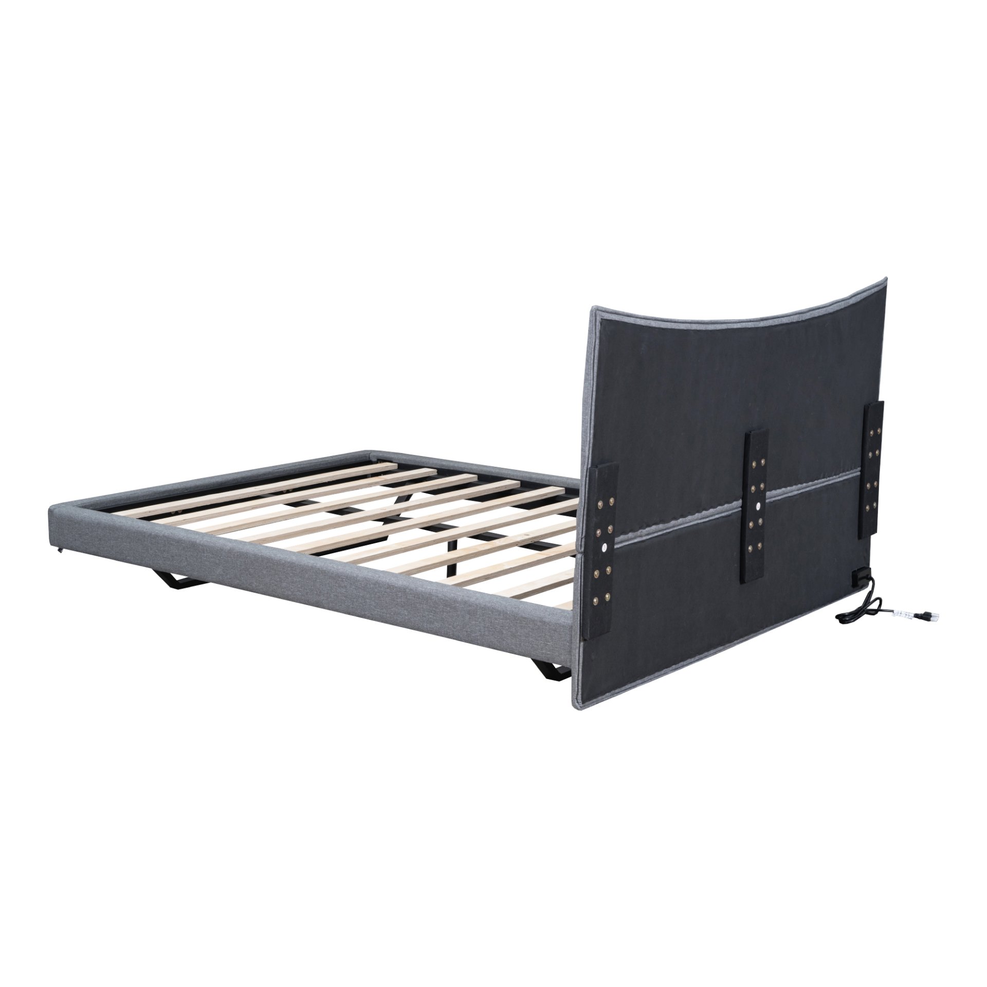 Full Size Upholstered Platform Bed With LED Lights, USB Ports And Outlets - Gray - Image 7