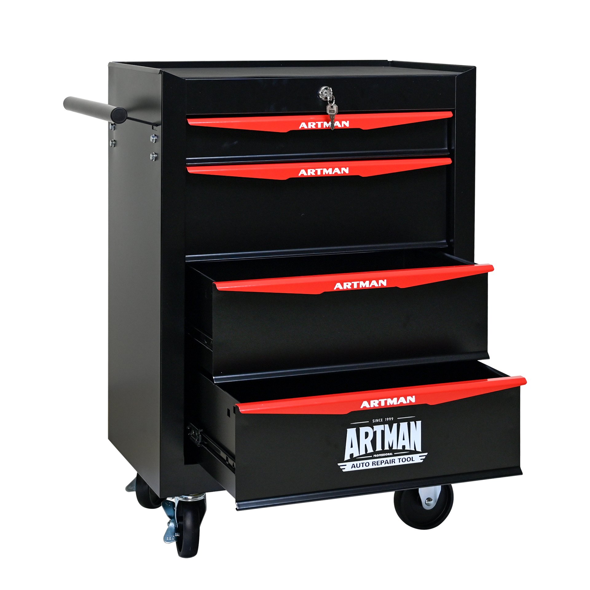 Rolling Metal Tool Chest With 4 Drawers, 20" Steel Storage Cabinet With Ball Bearing Slides - Black / Red - Image 11