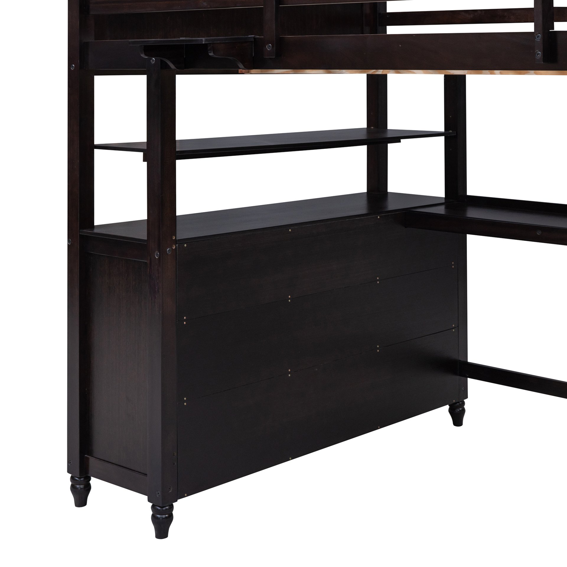 Full Size Loft Bed With Drawers And Desk With Shelves - Espresso - Image 13