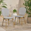 Outdoor Rattan And Aluminum Armless French Bistro Chairs (Set of 2) - Dark Gray - Image 2