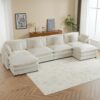 Modern Sofa Modular Sofa Couch Upholstered Corduroy L - Shape Sectional Sofa & Side Storage Pockets For Living Room - Beige - Image 2