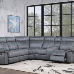 Dollum - Two Tone Nubuck Manual Recliner Sectional Sofa With USB Port Cupholder Console - Gray