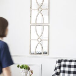 Rectangular Wooden Wall Mirrors With Distressed Frame, Vertical Or Horizontal, Home Decor For Living Room (Set of 2) - White
