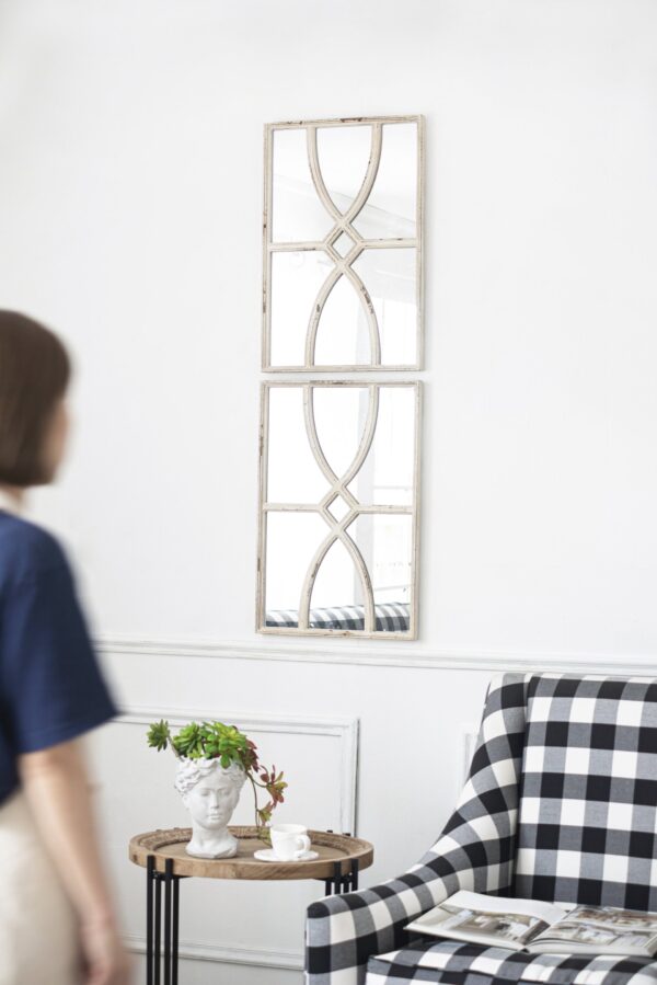 Rectangular Wooden Wall Mirrors With Distressed Frame, Vertical Or Horizontal, Home Decor For Living Room (Set of 2) - White