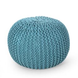 Moro - Contemporary Pouf With Knit Weave Design - Aqua
