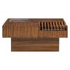 Mid Century Modern Coffee Table, Unique Square Wooden Coffee Table With 3 Drawers, Tempered Glass And Solid Wood Legs For Living Room - Brown - Image 13