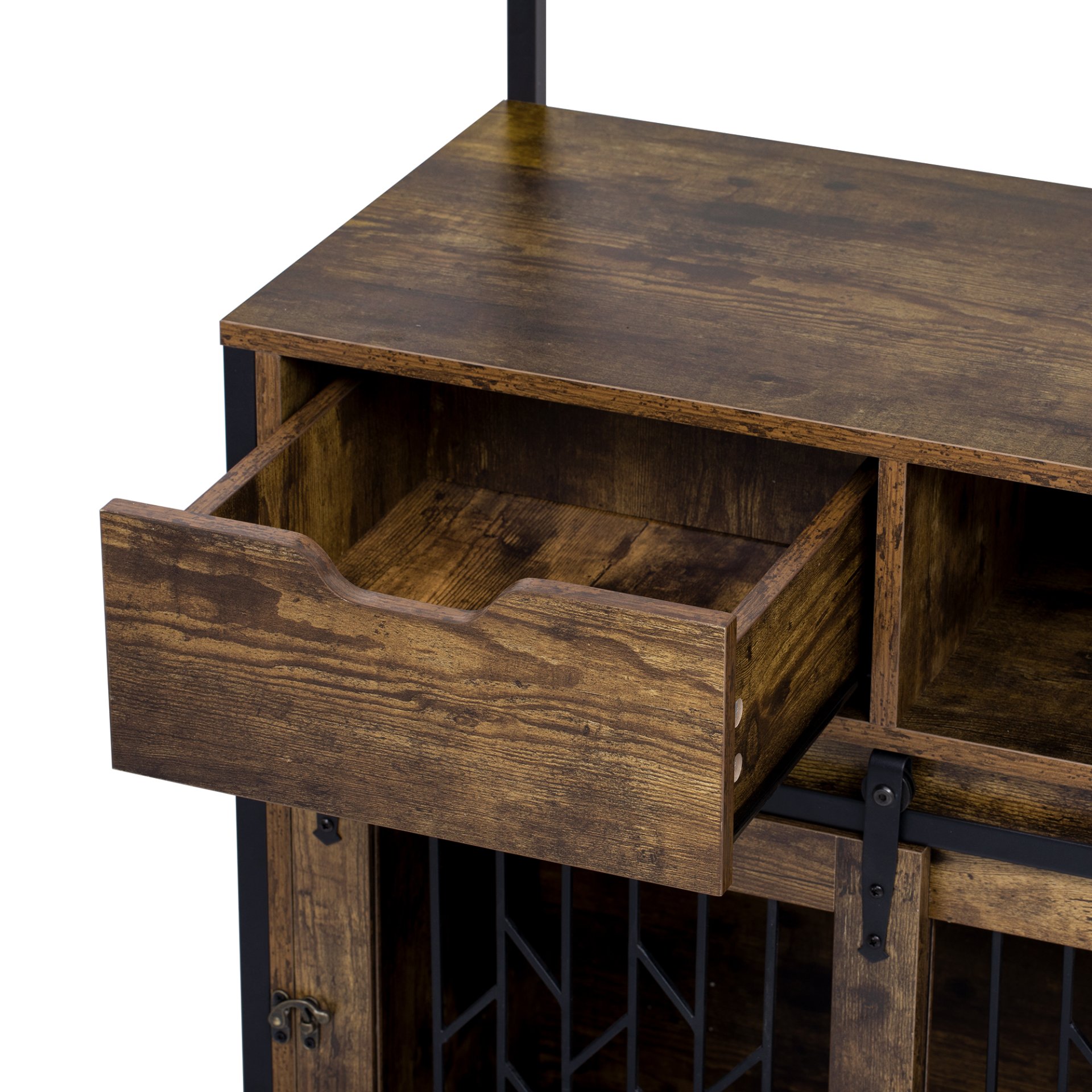 Furniture Style 2 In 1 Pet Friendly Dog Crate Composite Desk Hutch - Rustic Brown - Image 12