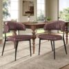 Modern Curved Back Upholstered Dining Chair Set With Metal Legs (Set of 2) - Brown / Black - Image 2