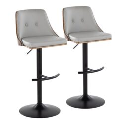 Gianna - Mid-Century Modern Adjustable Barstool With Swivel With Rounded T Footrest (Set of 2) - Black / Walnut / Light Gray