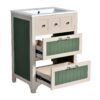Bathroom Vanity With Ceramic Sink, Bathroom Vanity Cabinet With 2 Drawers, Wooden Bathroom Sink Cabinet - Beige / Green - Image 16
