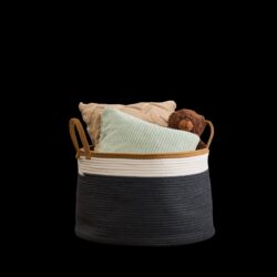 Francis - Cotton Round Laundry And Storage Basket - White / Brown / Gray