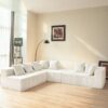 Modular U Shaped Sectional Sofa, 4 Seater Chaise Lounge With Reversible Design Striped - Beige - Image 4