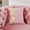 Shaped Chesterfield Sectional Sofa Set With Stainless Steel Accents Velvet Button Tufted Sofa With 5 Pillows Luxury Couch For Living Room - Pink - Image 9