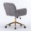 Office Chair, Artificial Rabbit Hair Home Office Chair With Golden Metal Base, Adjustable Desk Chair Swivel Office Chair, Vanity Chair - Gray - Image 9