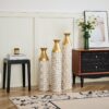 Mother's Day Gift Set Gilded White 3D Relief Flower Metal Vase Set - White / Gold - Image 12