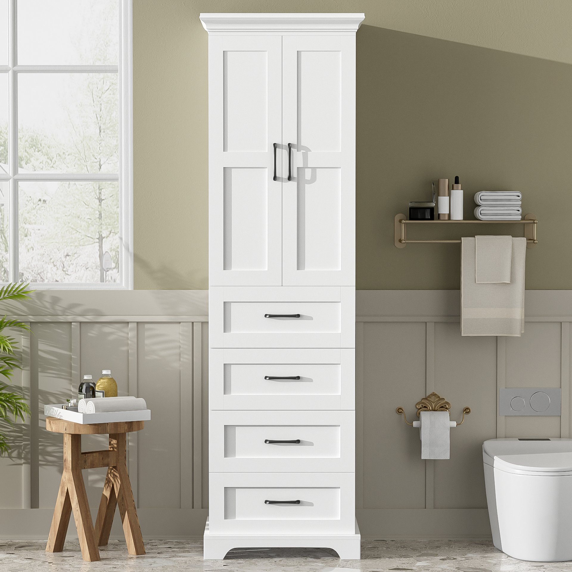 Bathroom Vanity With 2 Damping Hinge Doors, 3 Drawers, Adjustable Shelves - White - Image 2