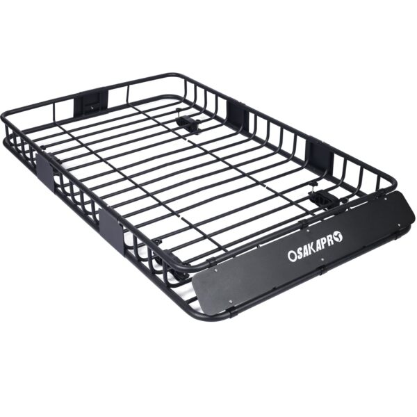 Rooftop Cargo Carrier Basket Universal Fit 64" Steel With Wind Fairing - Black