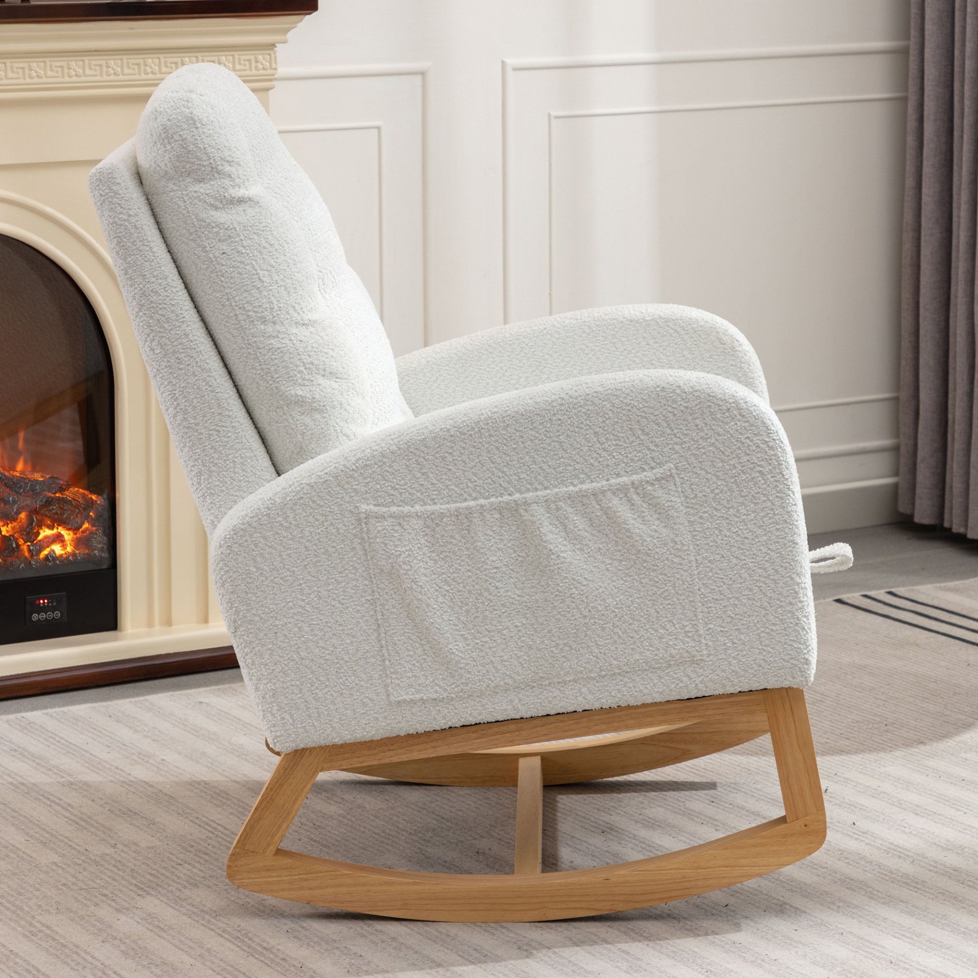 Accent Rocking Chair With Footrest High Back Rubber Wood Rocking Legs Bedroom Living Space - White - Image 6