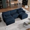 Modular Oversized Deep Seat U Shaped Couch Set With Movable Ottomans, Chenille, 3 Seater Comfy Cloud Sofa - Blue - Image 20
