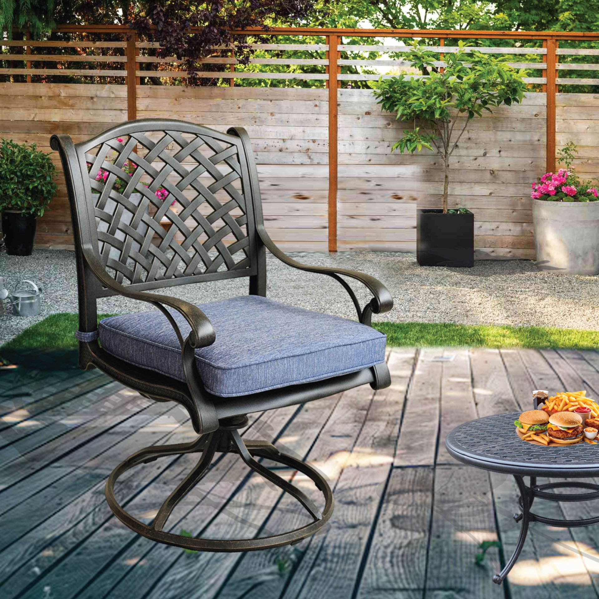 Patio Outdoor Dining Swivel Rocker Chairs With Cushion (Set of 2) - Navy Blue - Image 8